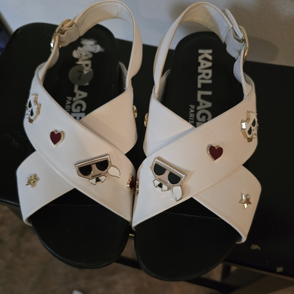 Karl Lagerfeld White Embellished Sandals